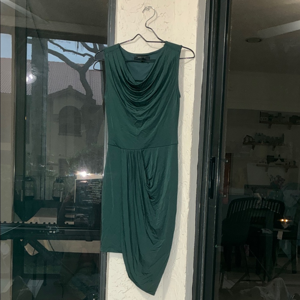 BCBGMaxAzria Teal Green Asymmetrical Draped Dress